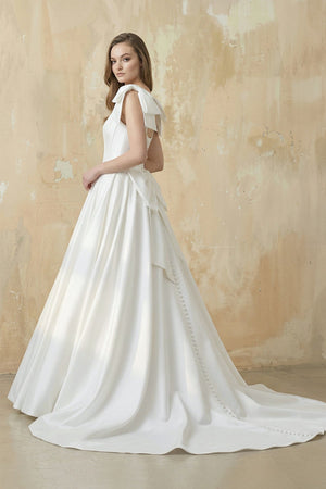 A Line Satin Ball Gown With Bow in White - KISS BRIDAL Wedding Dresses