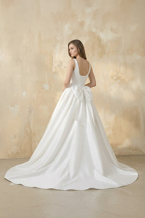 A Line Satin Ball Gown With Bow in White - KISS BRIDAL Wedding Dresses