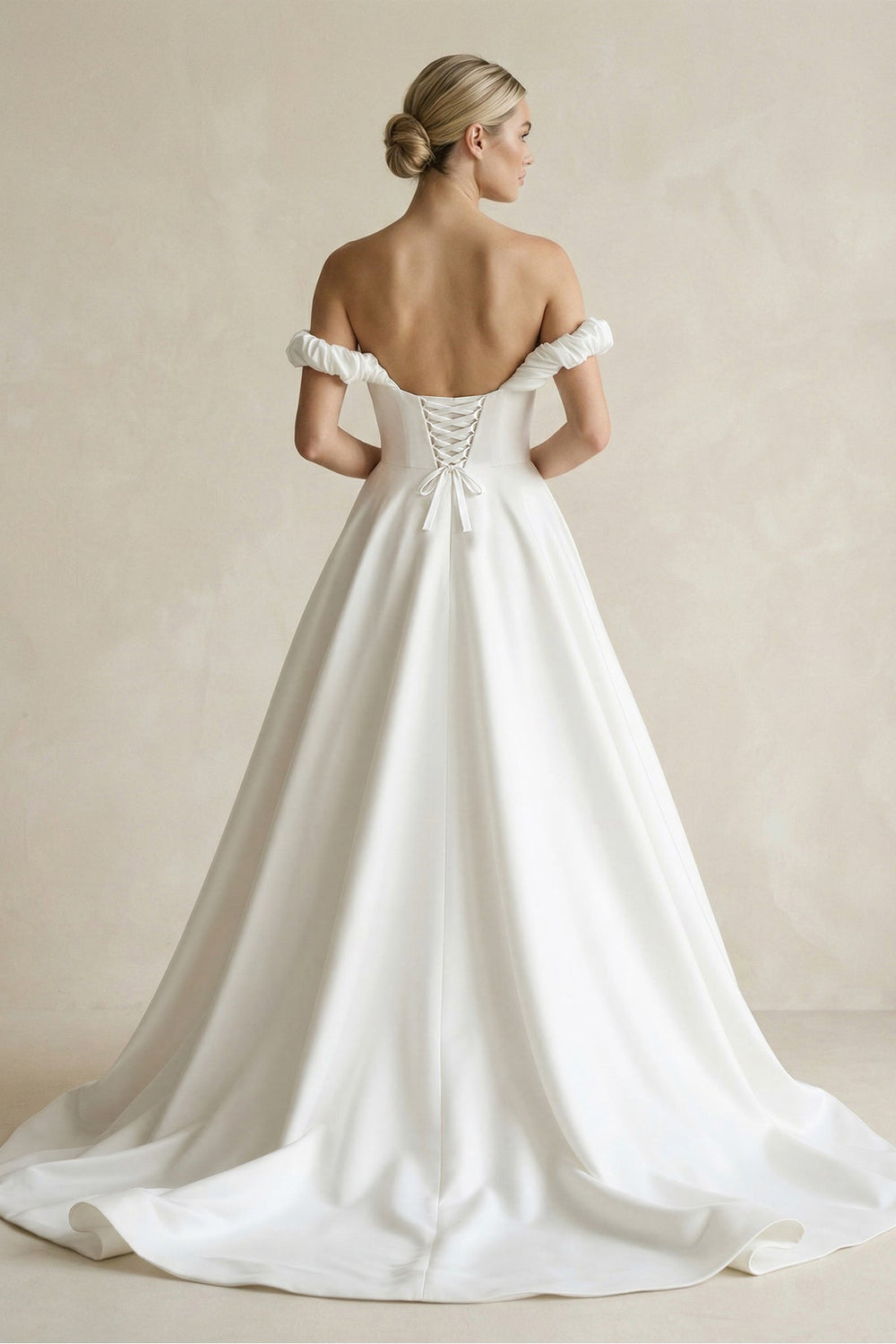 Off-the-Shoulder Satin A-Line Wedding Dress in White