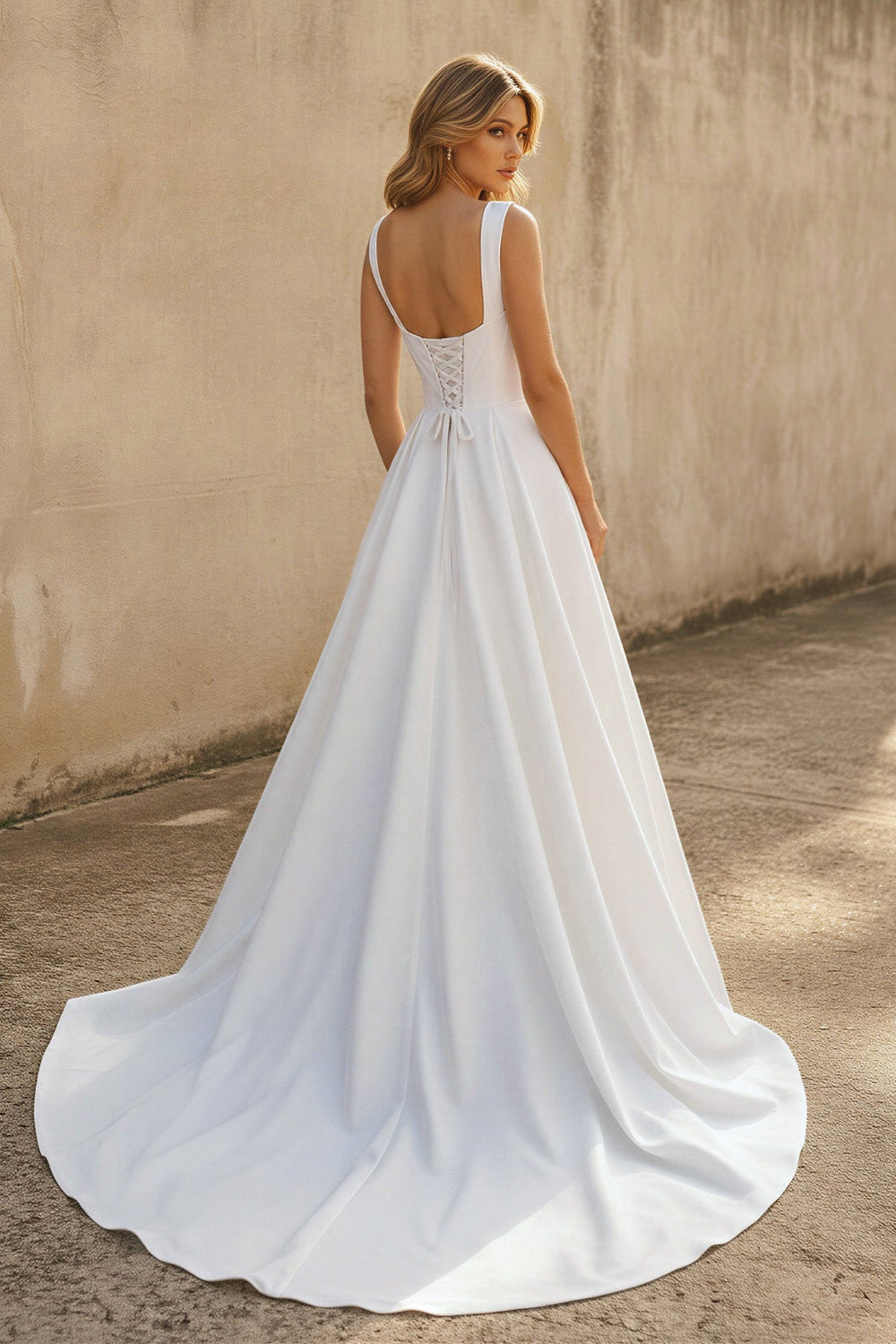 Sweetheart A Line Satin Wedding Dress in White