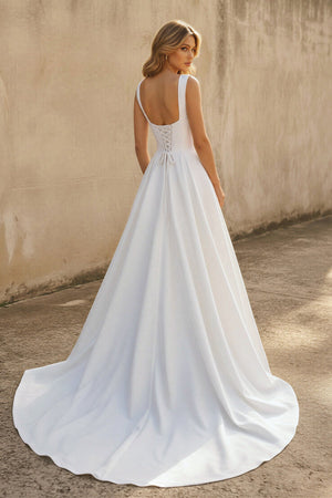 Sweetheart A Line Satin Wedding Dress in White - KISS BRIDAL Wedding Dresses