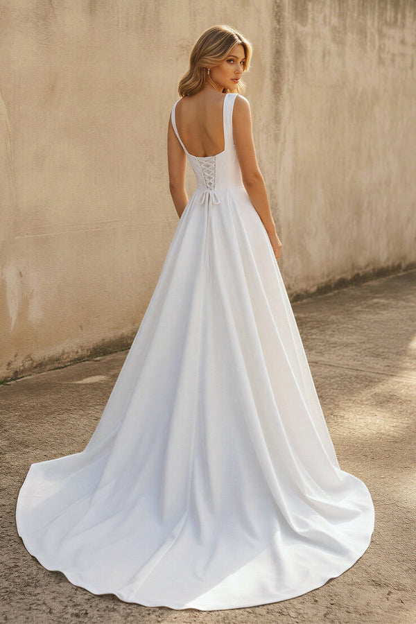 Sweetheart A Line Satin Wedding Dress in White - KISS BRIDAL Wedding Dresses