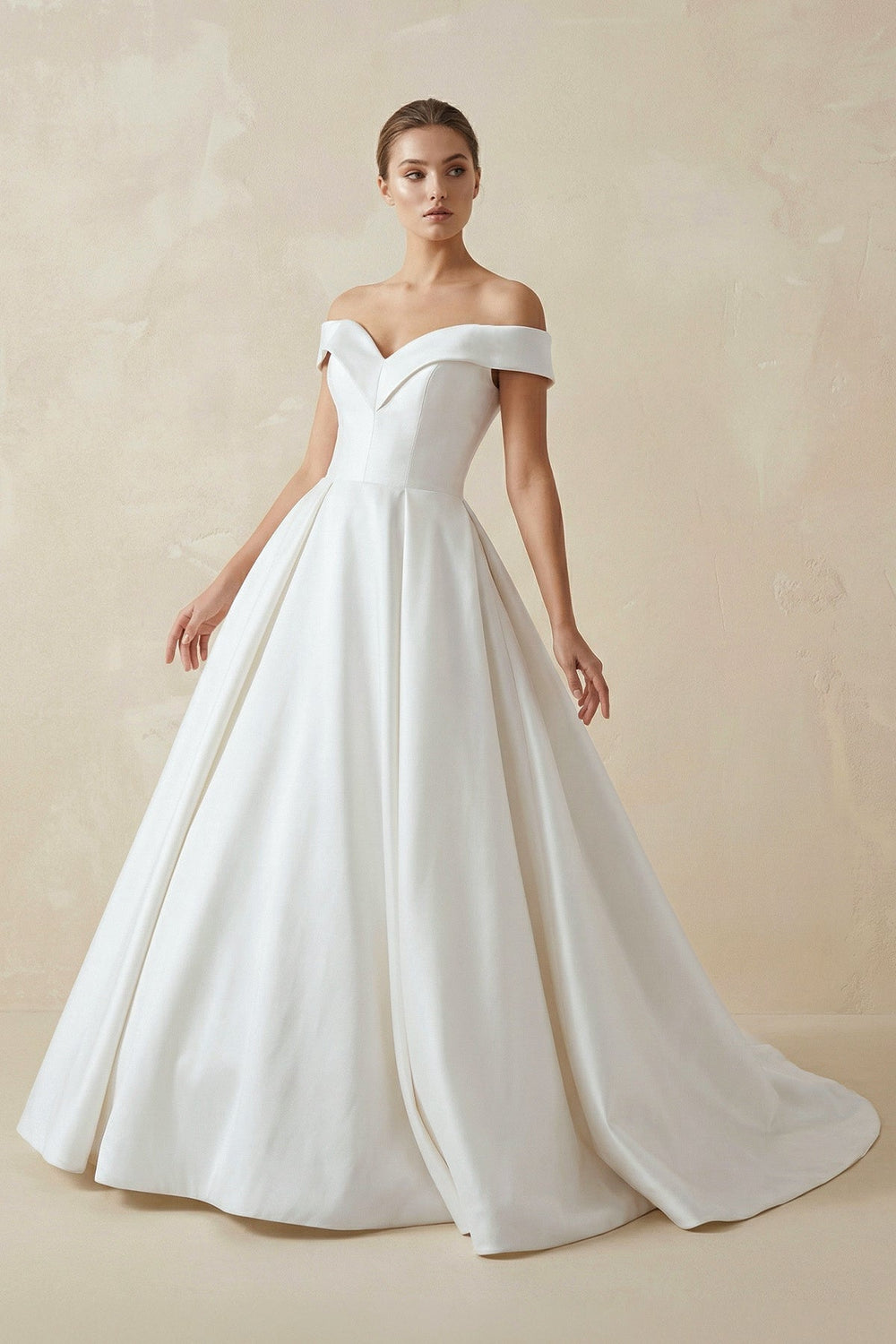 Ball-Gown Satin Off-the-Shoulder White Wedding Dress
