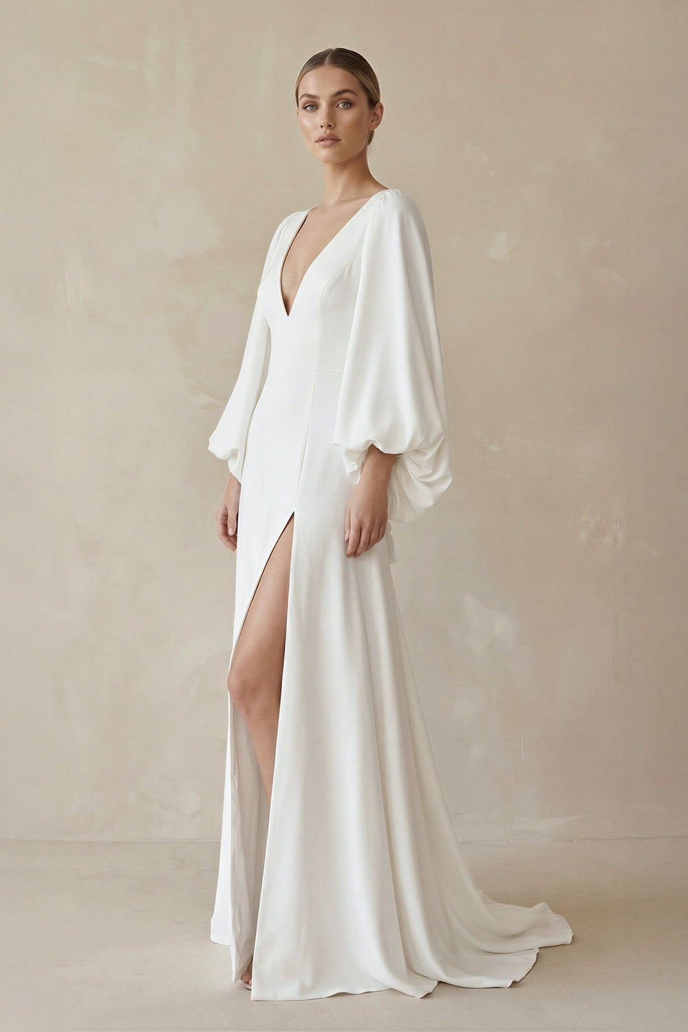 A-Line Satin Wedding Dress with Slit in White