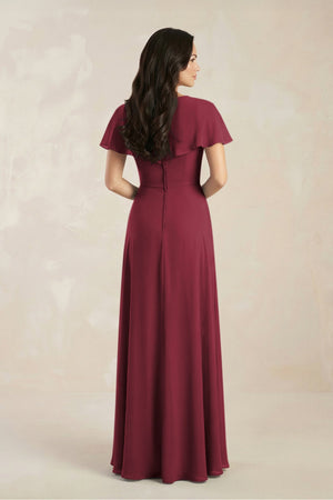A-Line Short Sleeve Chiffon V-Neck Bridesmaid Dress in Berry (2) | KISSBRIDAL