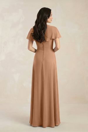 A - Line Short Sleeve Chiffon V - Neck Bridesmaid Dress in Bronzer - KISS BRIDAL Bridesmaid Dresses