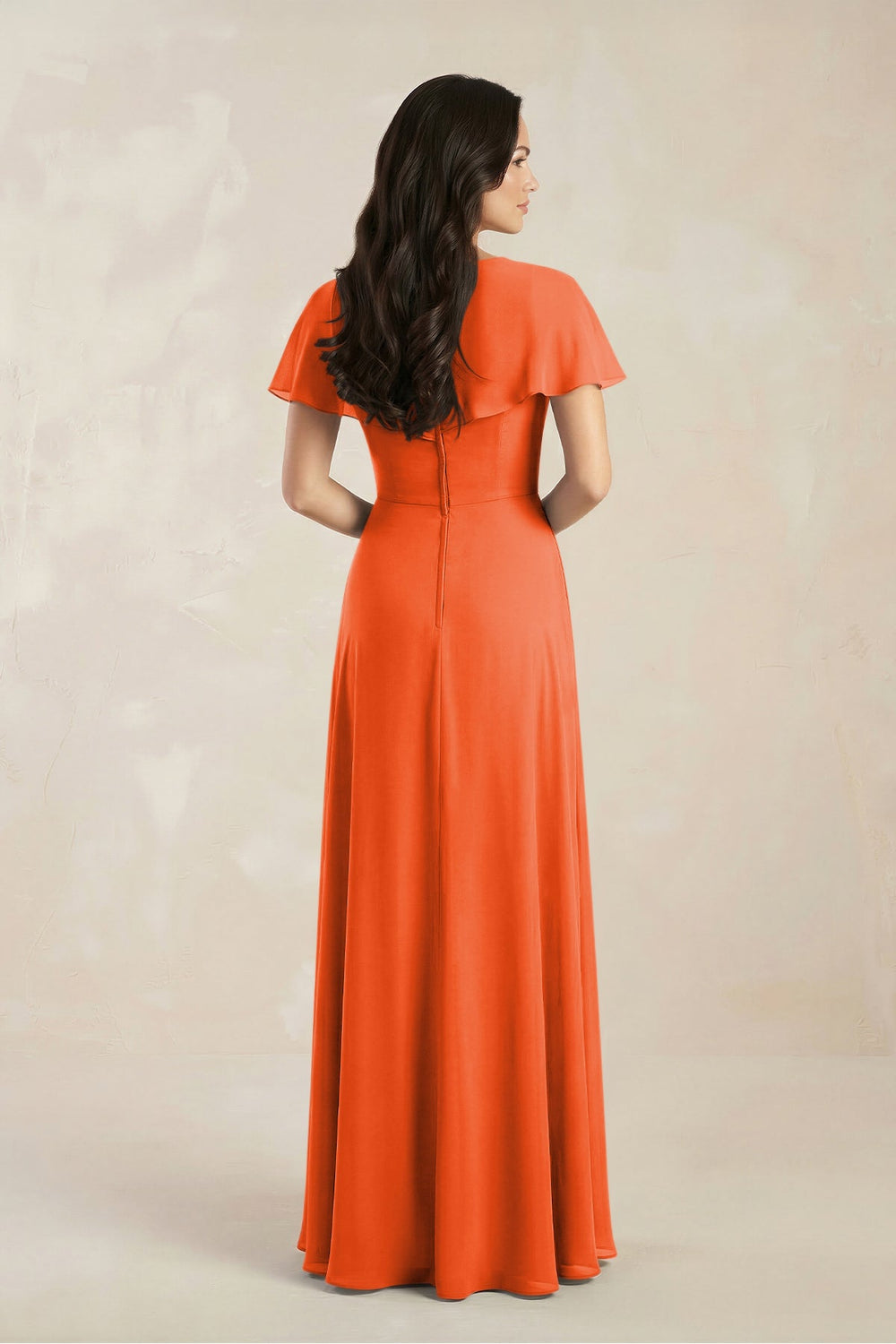 A-Line Short Sleeve Chiffon V-Neck Bridesmaid Dress in Cinnamon