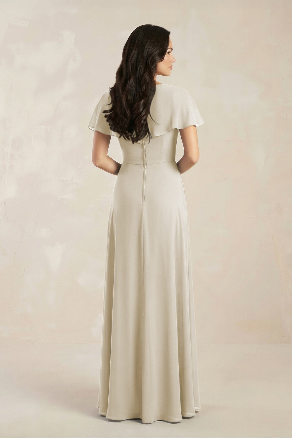A-Line Short Sleeve Chiffon V-Neck Bridesmaid Dress in Dove Gray