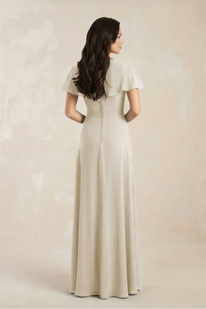 A - Line Short Sleeve Chiffon V - Neck Bridesmaid Dress in Dove Gray - KISS BRIDAL Bridesmaid Dresses