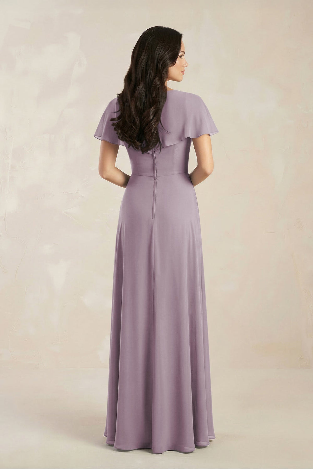 A-Line Short Sleeve Chiffon V-Neck Bridesmaid Dress in Dusk