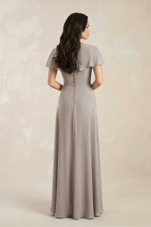 A-Line Short Sleeve Chiffon V-Neck Bridesmaid Dress in Frost (2) | KISSBRIDAL