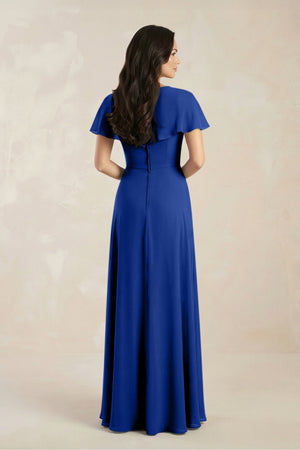 A - Line Short Sleeve Chiffon V - Neck Bridesmaid Dress in Royal Blue - KISS BRIDAL Bridesmaid Dresses