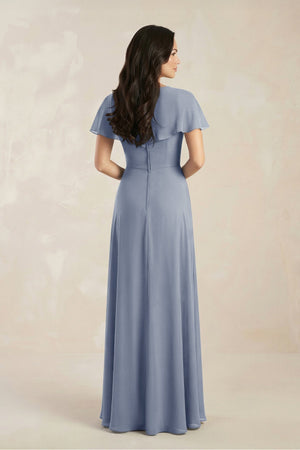A - Line Short Sleeve Chiffon V - Neck Bridesmaid Dress in Twilight - KISS BRIDAL Bridesmaid Dresses
