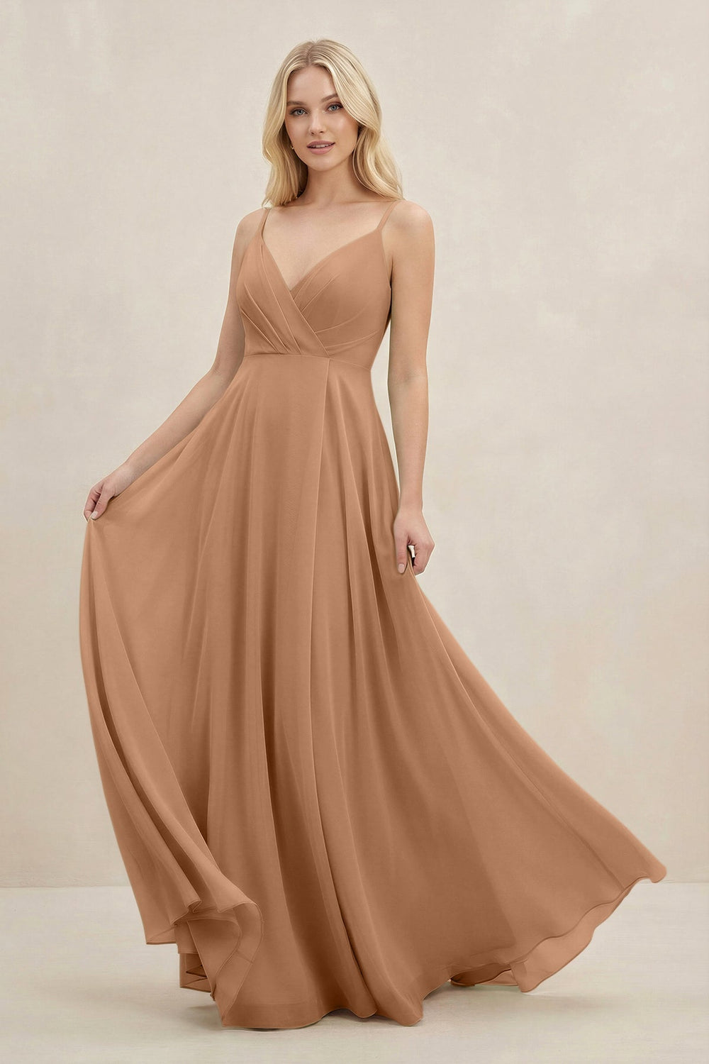 A-Line Spaghetti Strap Chiffon Bridesmaid Dress in Bronzer