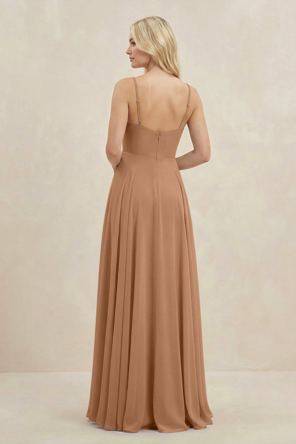 A-Line Spaghetti Strap Chiffon Bridesmaid Dress in Bronzer