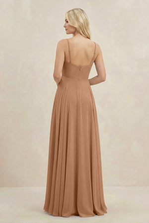 A-Line Spaghetti Strap Chiffon Bridesmaid Dress in Bronzer - KISS BRIDAL BRIDESMAID DRESSES