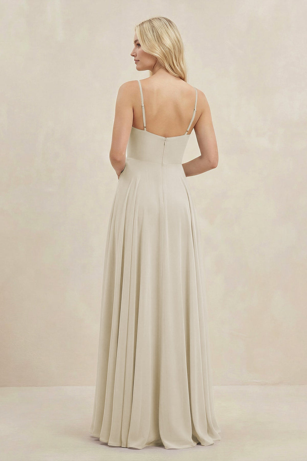 A-Line Spaghetti Strap Chiffon Bridesmaid Dress in Dove Gray