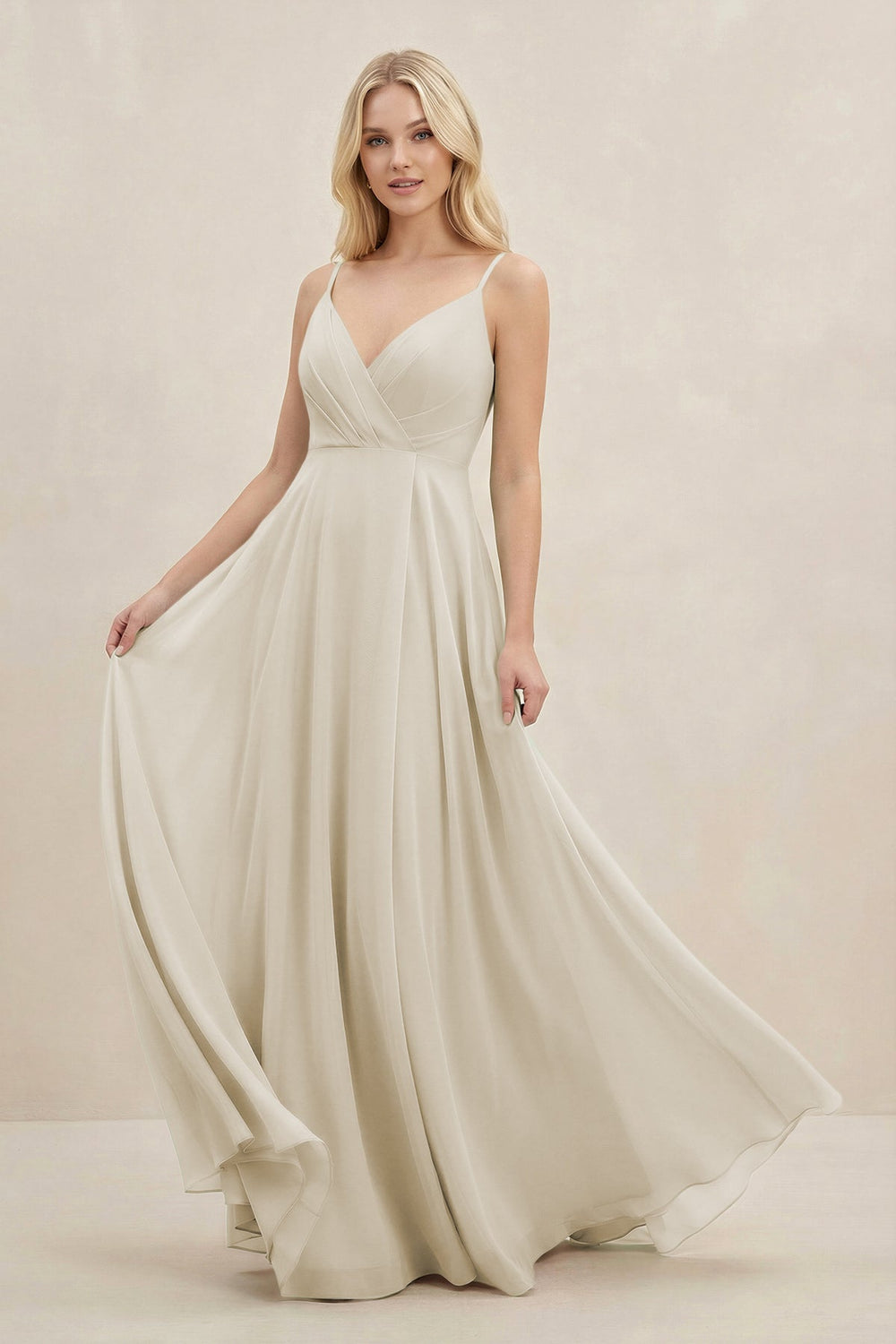 A-Line Spaghetti Strap Chiffon Bridesmaid Dress in Dove Gray