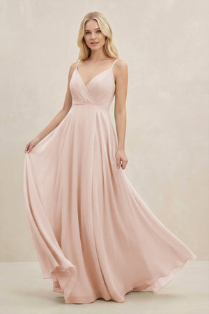 A-Line Spaghetti Strap Chiffon Bridesmaid Dress in Pale Blush - KISS BRIDAL BRIDESMAID DRESSES
