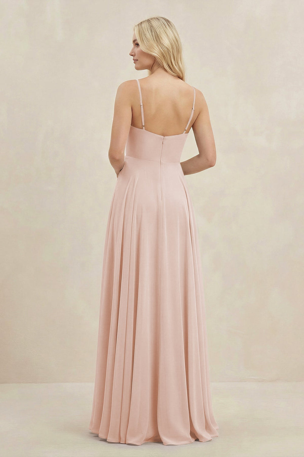 A-Line Spaghetti Strap Chiffon Bridesmaid Dress in Pale Blush