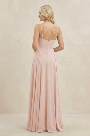 A-Line Spaghetti Strap Chiffon Bridesmaid Dress in Pale Blush - KISS BRIDAL BRIDESMAID DRESSES
