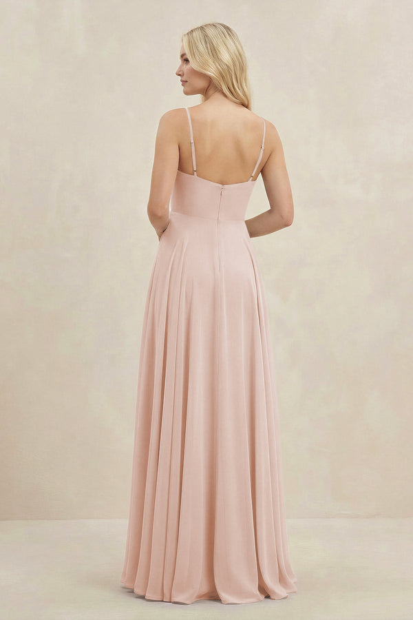 A-Line Spaghetti Strap Chiffon Bridesmaid Dress in Pale Blush - KISS BRIDAL BRIDESMAID DRESSES