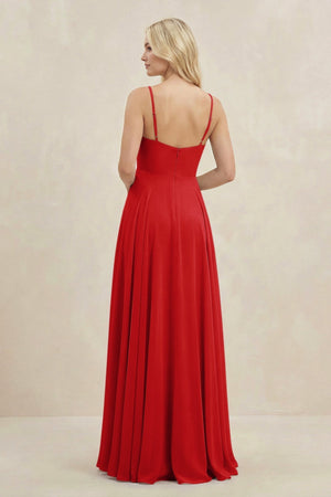A-Line Spaghetti Strap Chiffon Bridesmaid Dress in Ruby Red - KISS BRIDAL BRIDESMAID DRESSES