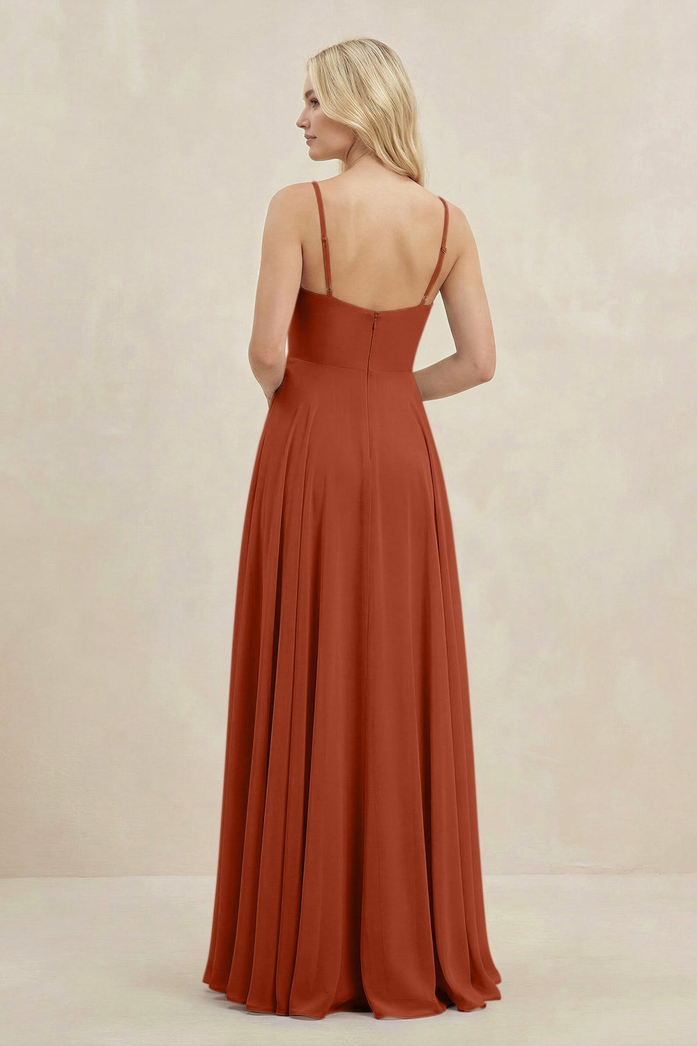 A-Line Spaghetti Strap Chiffon Bridesmaid Dress in Spice