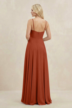 A-Line Spaghetti Strap Chiffon Bridesmaid Dress in Spice - KISS BRIDAL BRIDESMAID DRESSES