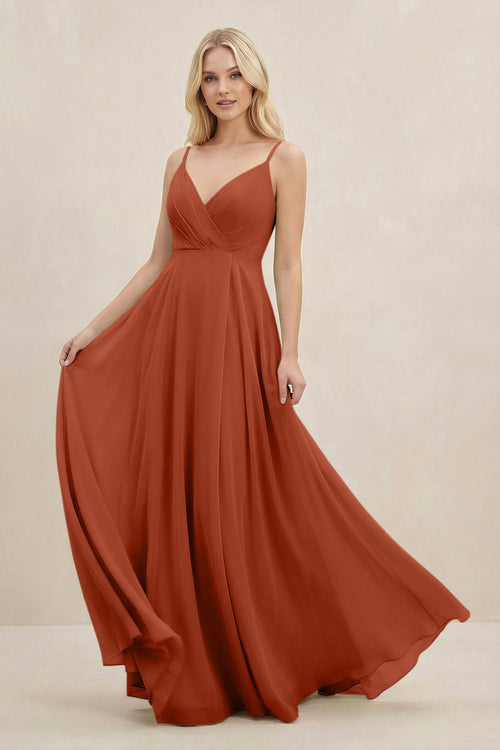 A-Line Spaghetti Strap Chiffon Bridesmaid Dress in Spice - KISS BRIDAL BRIDESMAID DRESSES