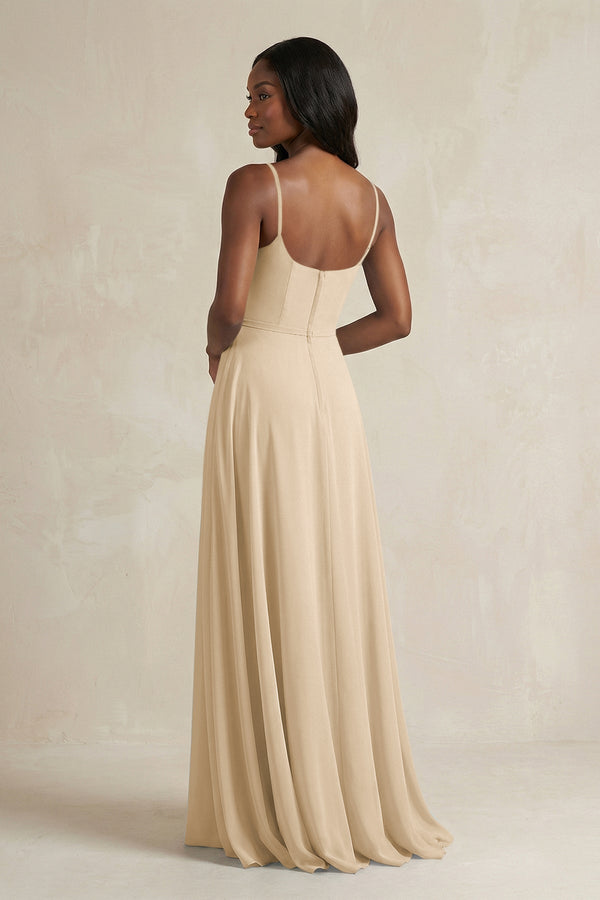 A-Line Spaghetti Straps Chiffon Bridesmaid Dress in Champagne (2) | KISSBRIDAL