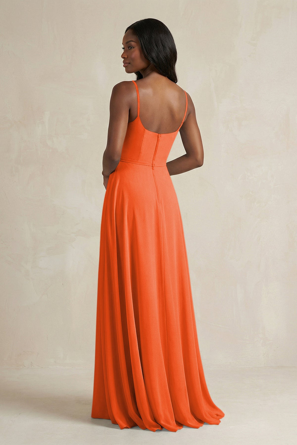 A-Line Spaghetti Straps Chiffon Bridesmaid Dress in Cinnamon