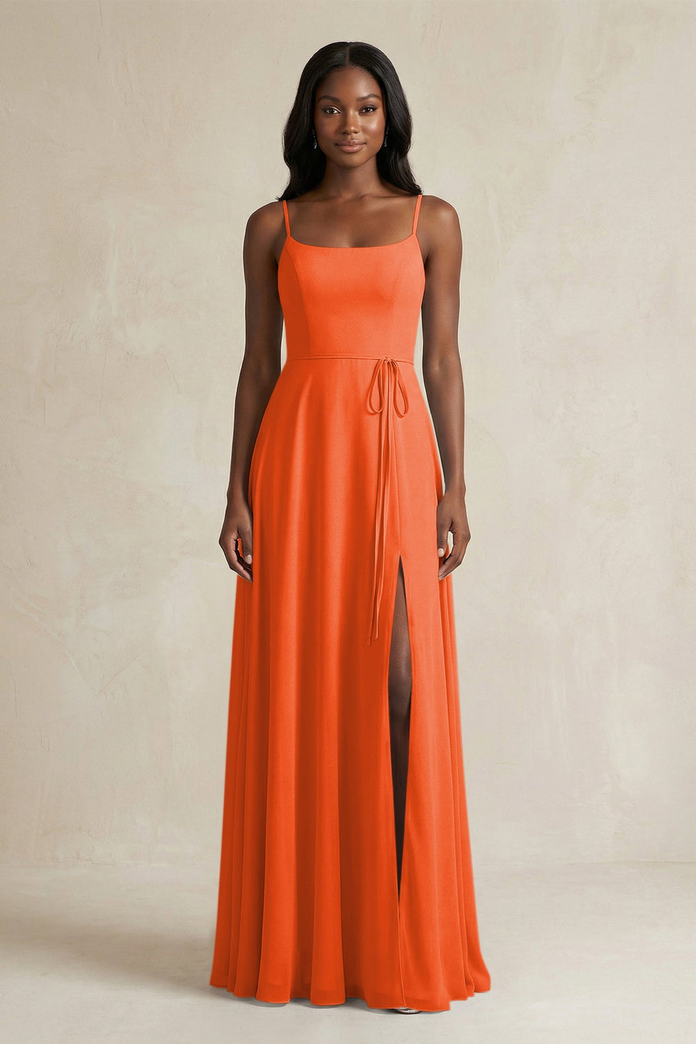 A-Line Spaghetti Straps Chiffon Bridesmaid Dress in Cinnamon