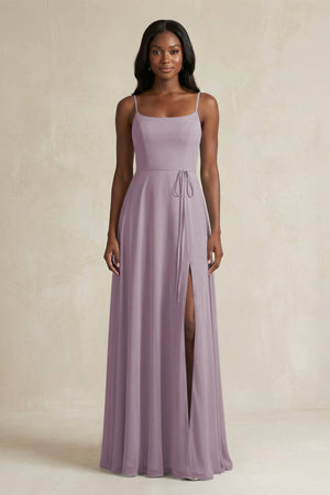 A-Line Spaghetti Straps Chiffon Bridesmaid Dress in Dusk | KISSBRIDAL