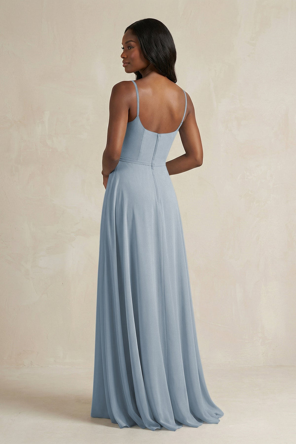 A-Line Spaghetti Straps Chiffon Bridesmaid Dress in Dusty Blue