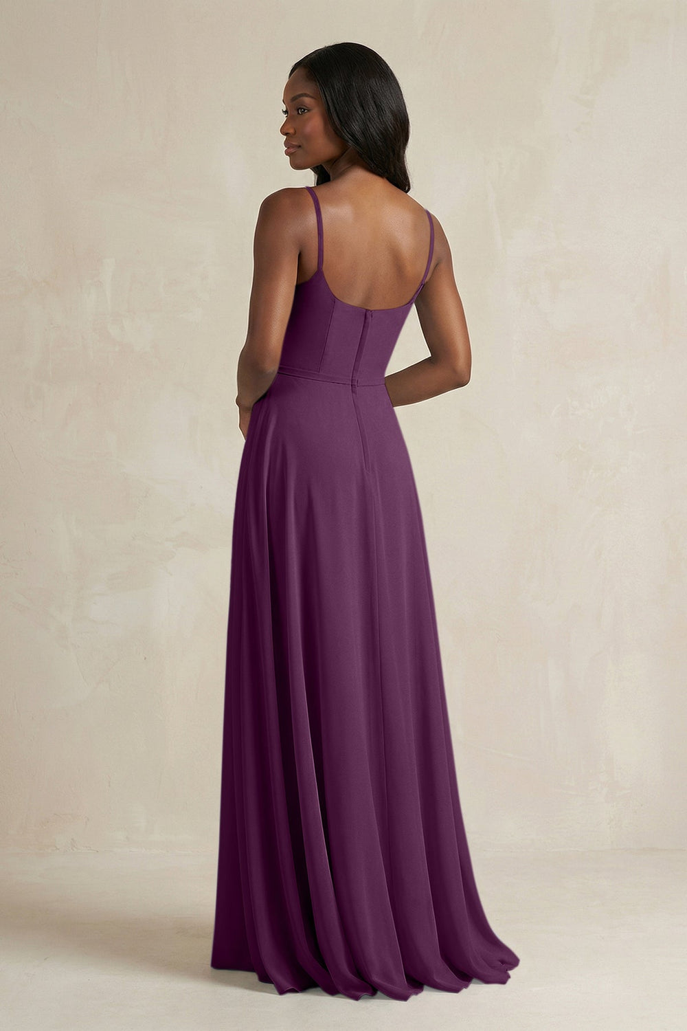 A-Line Spaghetti Straps Chiffon Bridesmaid Dress in Fig