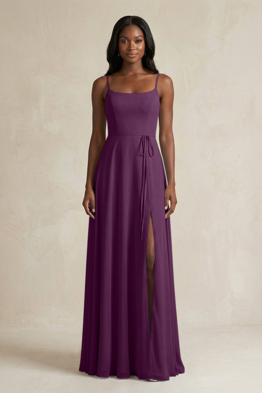 A-Line Spaghetti Straps Chiffon Bridesmaid Dress in Fig