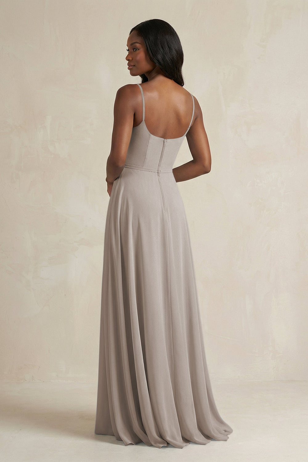 A-Line Spaghetti Straps Chiffon Bridesmaid Dress in Frost