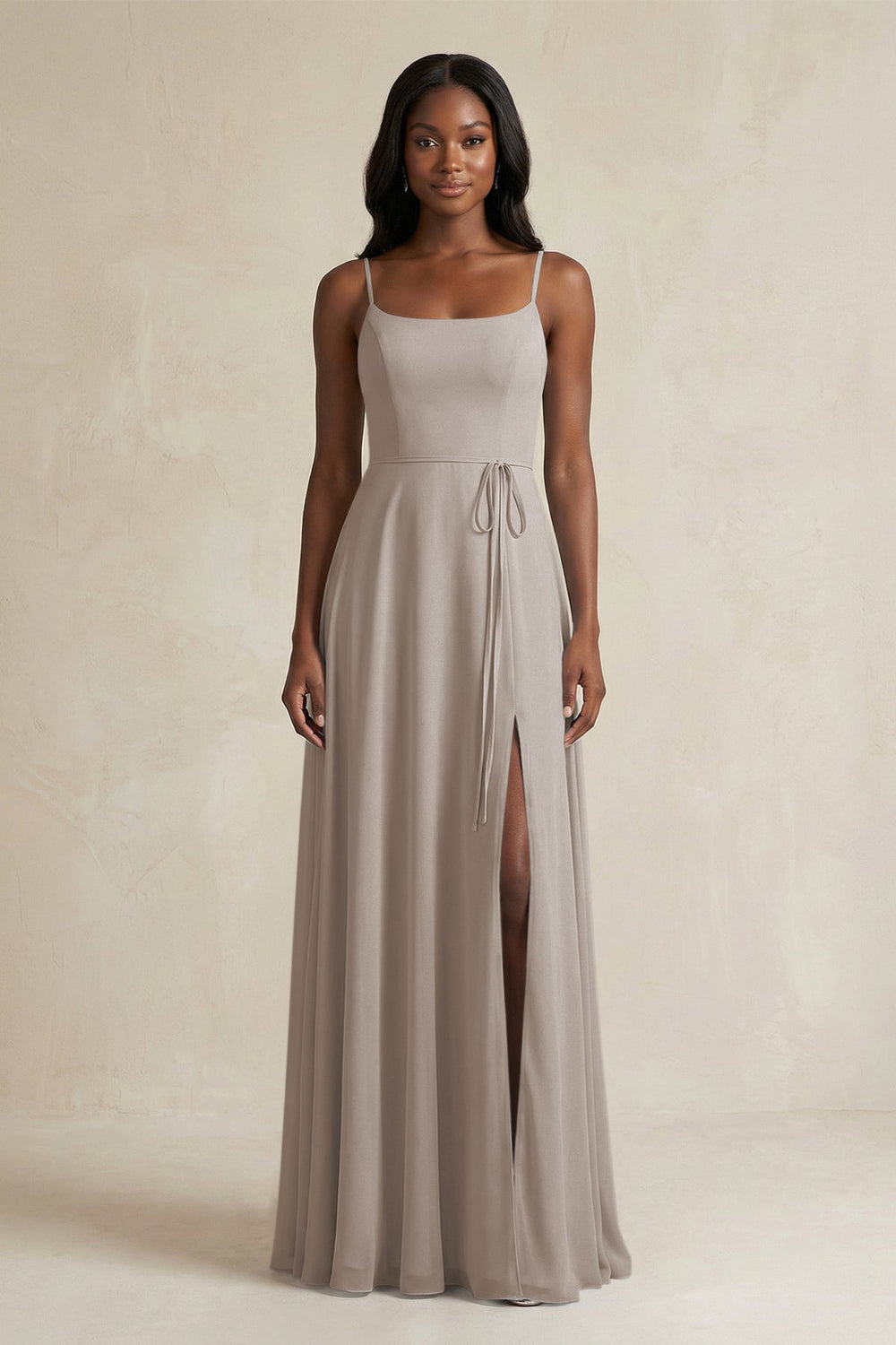 A-Line Spaghetti Straps Chiffon Bridesmaid Dress in Frost