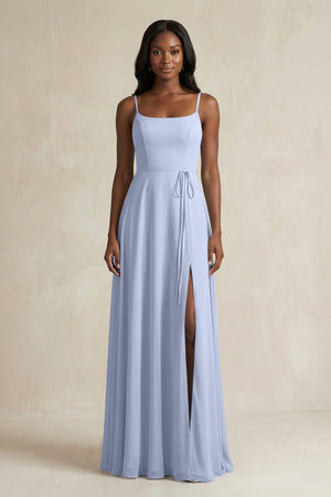 A-Line Spaghetti Straps Chiffon Bridesmaid Dress in Ice | KISSBRIDAL