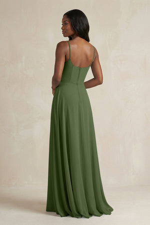 A-Line Spaghetti Straps Chiffon Bridesmaid Dress in Moss (2) | KISSBRIDAL