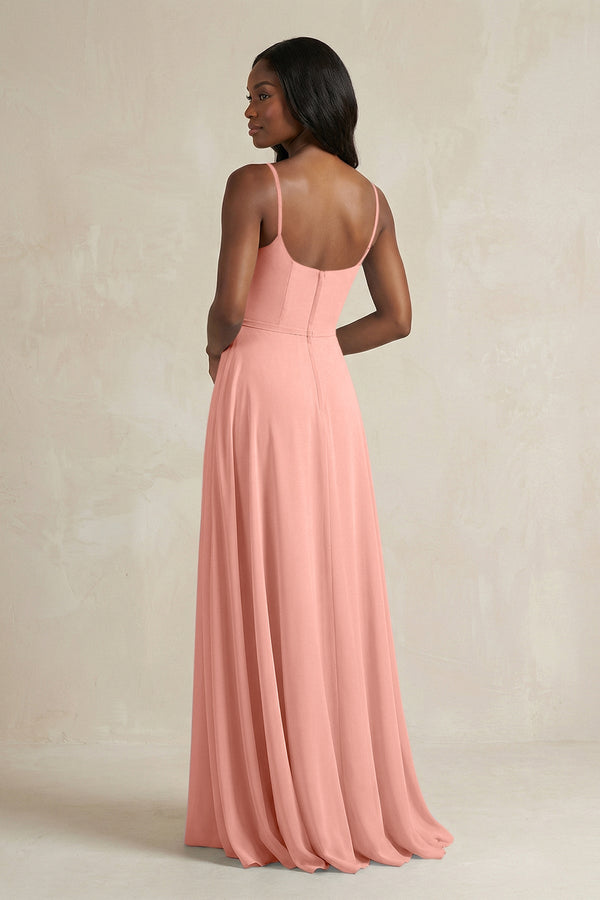 A-Line Spaghetti Straps Chiffon Bridesmaid Dress in Rosette (2) | KISSBRIDAL