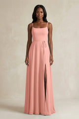 A-Line Spaghetti Straps Chiffon Bridesmaid Dress in Rosette | KISSBRIDAL