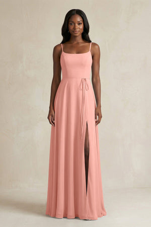 A-Line Spaghetti Straps Chiffon Bridesmaid Dress in Rosette | KISSBRIDAL