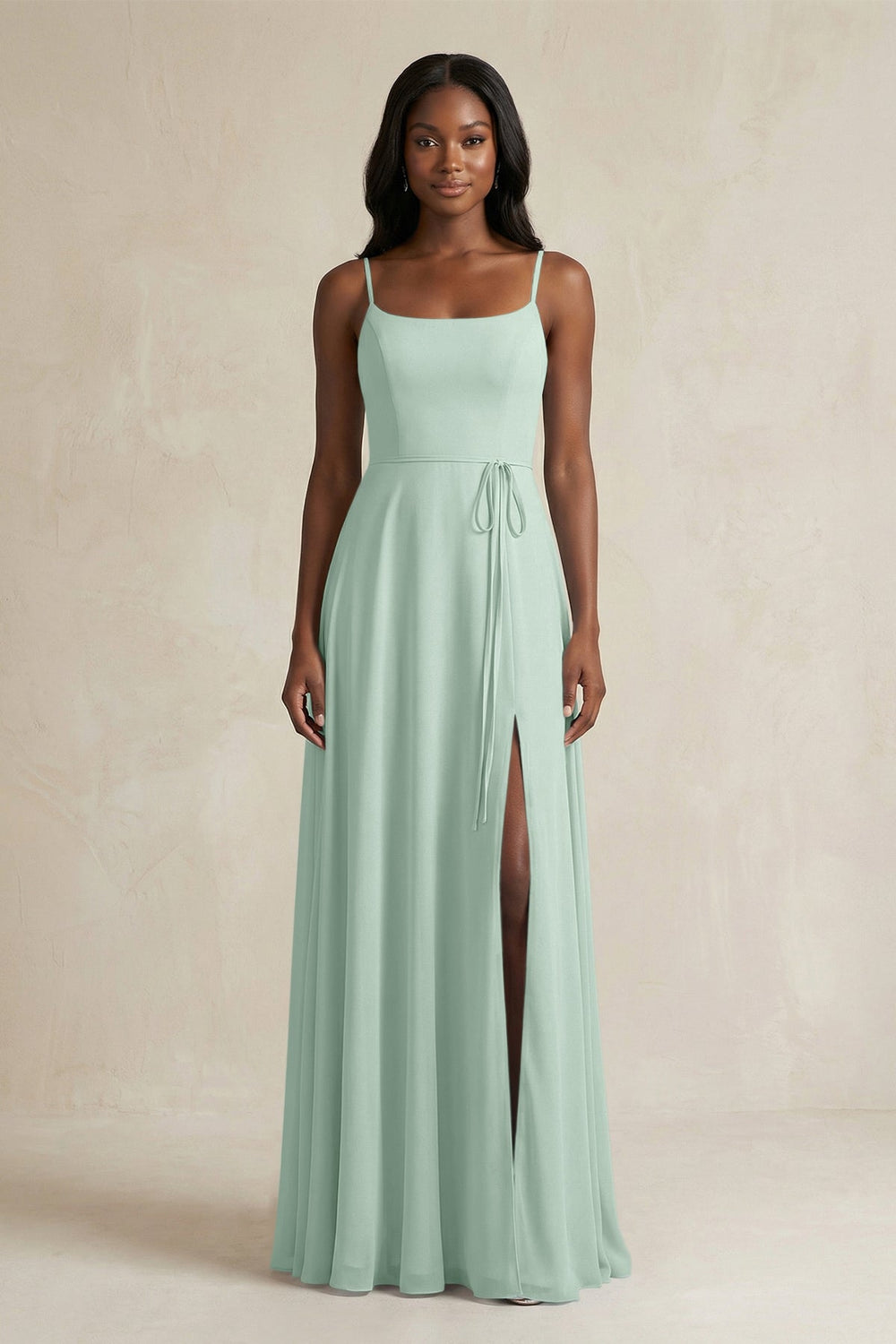 A-Line Spaghetti Straps Chiffon Bridesmaid Dress in Sage