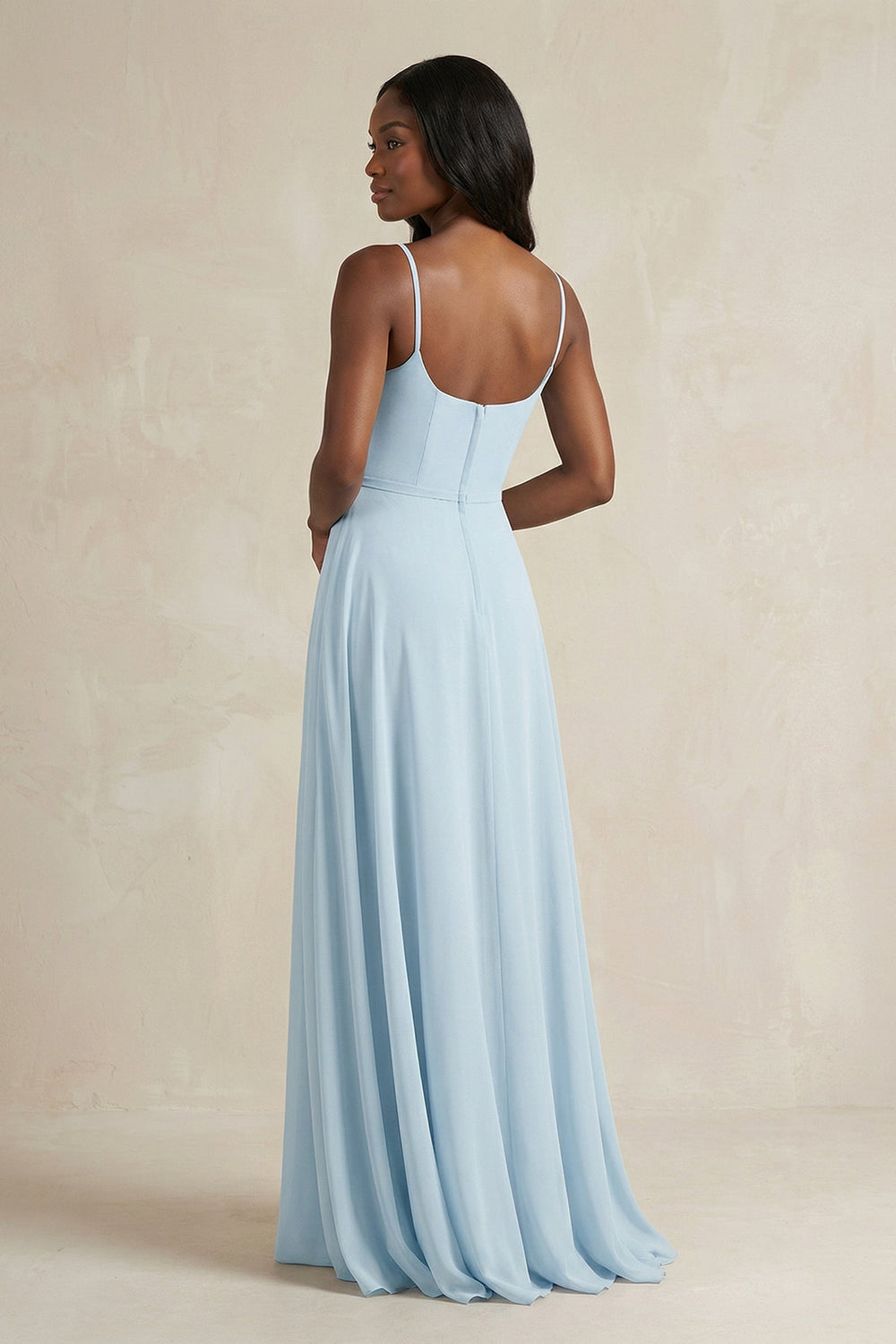 A-Line Spaghetti Straps Chiffon Bridesmaid Dress in Sky Blue
