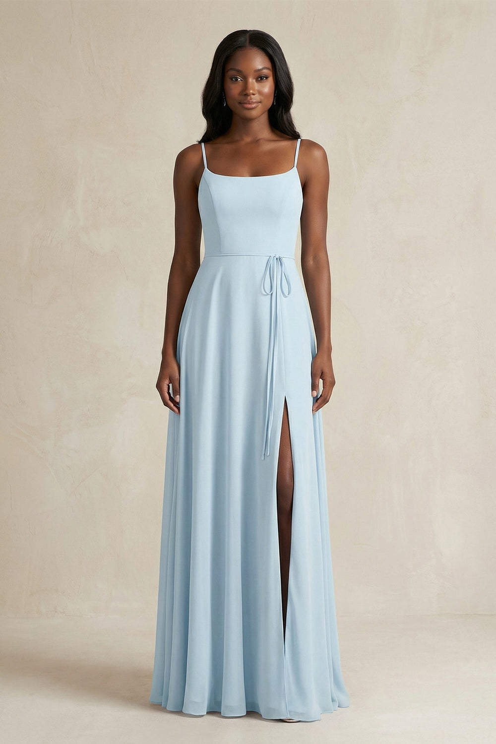 A-Line Spaghetti Straps Chiffon Bridesmaid Dress in Sky Blue