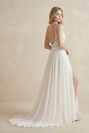 A - Line Spaghetti Straps Chiffon Wedding Dress in White - KISS BRIDAL Wedding Dresses