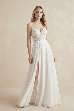A - Line Spaghetti Straps Chiffon Wedding Dress in White - KISS BRIDAL Wedding Dresses