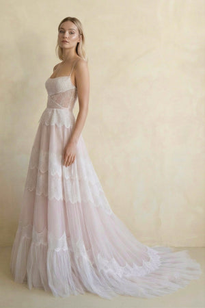 A Line Spaghetti Straps Lace Wedding Dress - KISS BRIDAL Wedding Dresses
